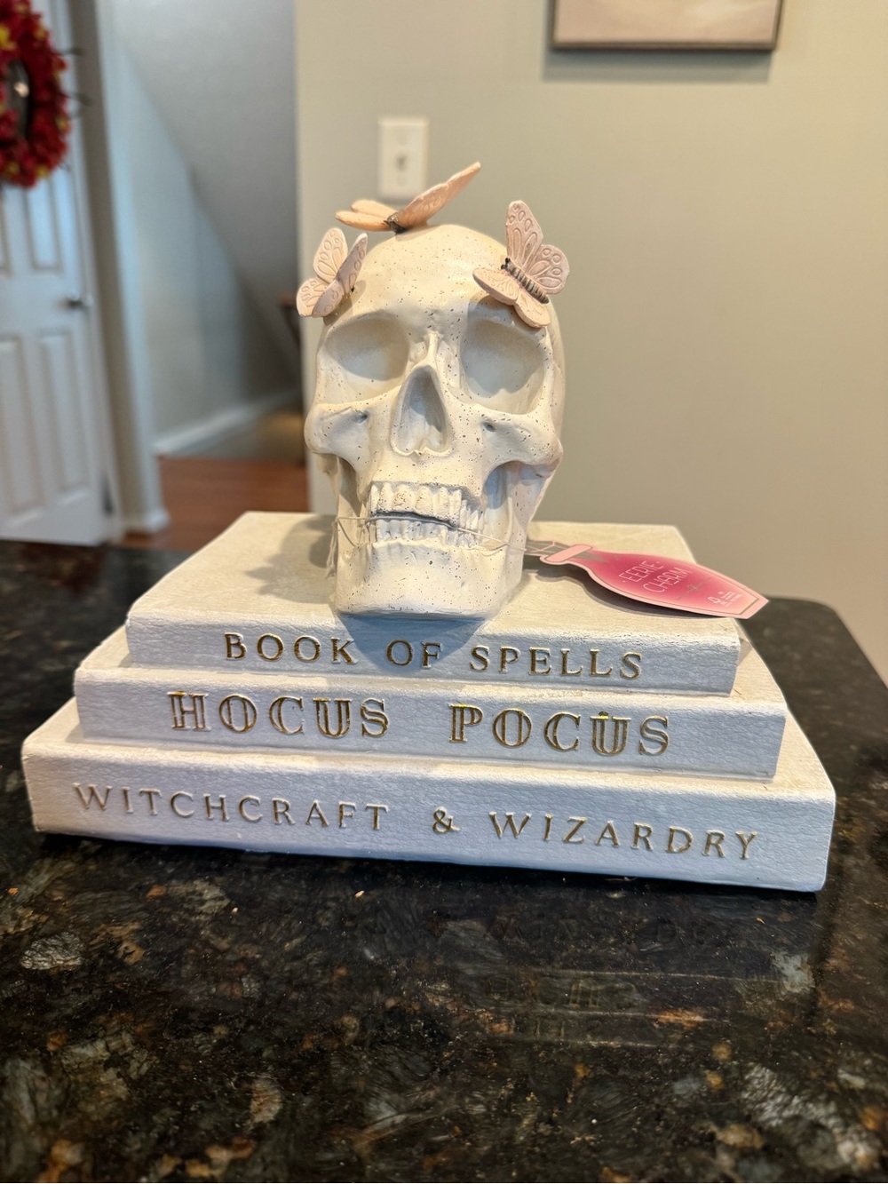 NEW Eerie Charm Hocus Pocus Halloween Speckled Skull On Spell Books Butterflies